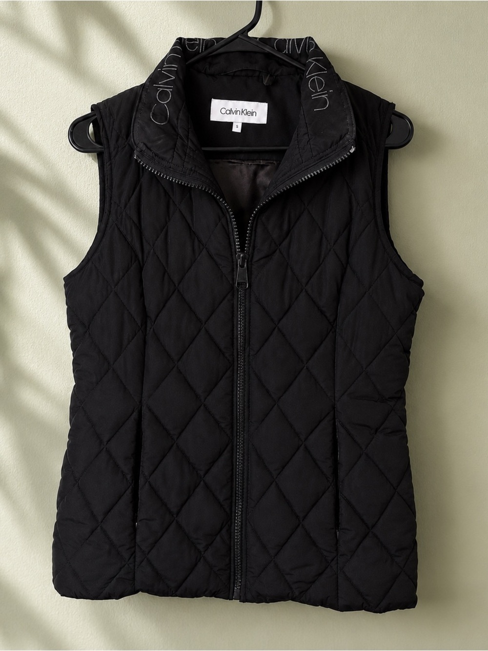 Calvin Klein Logo Collar | Black Quilted Puffer Vest | Small | Zip Front